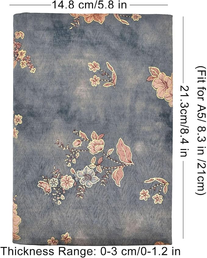 BLBMH A5 Book Covers for Paperbacks Book Cover Fit for 5.5x8.3 inch Adjustable Book Sleeve Cover for A5 Diary Books Fabric Softcover Protector for Notebook - Flower 4 Green