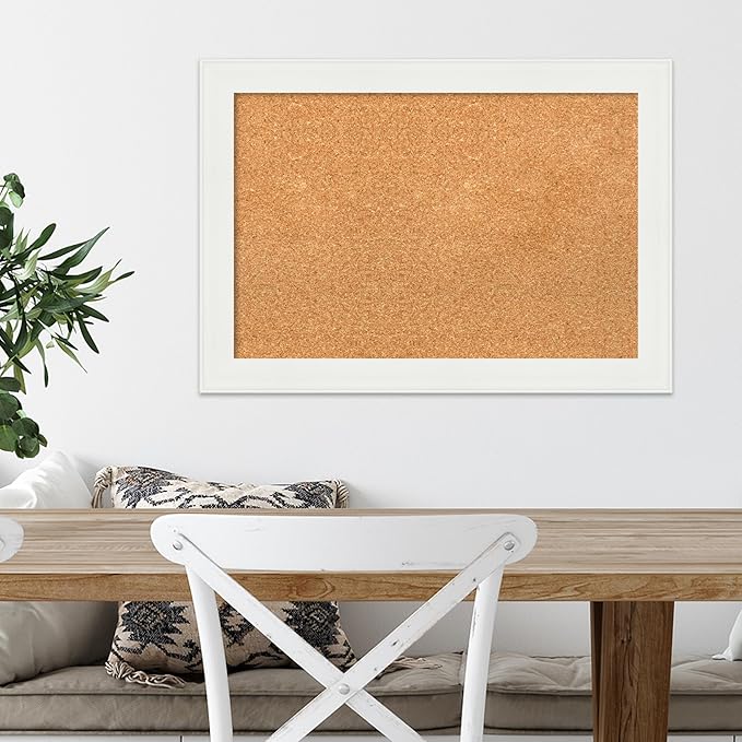 Amanti Art Natural Cork Board for Wall, 19x27 Vision Board with White Frame, Medium Corkboard Office Decor for Home Organization, Casual Corkboard Pinboard to Display Items for Home Organization in