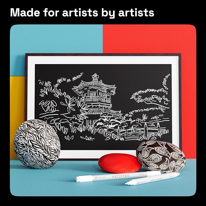 ARTISTRO 2 White Dual-Tip Acrylic Paint Pens - Multisurface Markers for Fabric, Plastic, & More, 1 mm Fine & Brush Tips