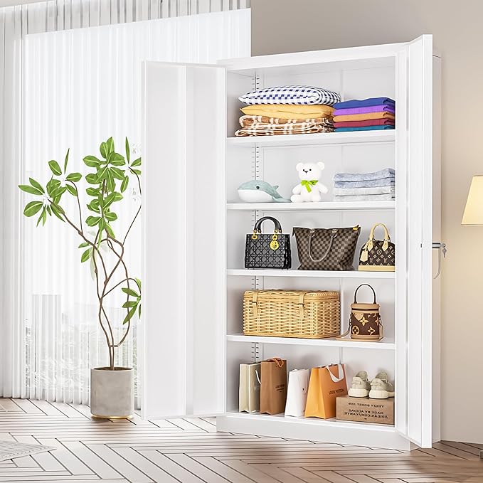 INTERGREAT Metal Storage Cabinet with Doors and Shelves,72" H White Steel Tool Locking Cabinet, Metal Storage Cabinet for Home Office, Warehouse, School