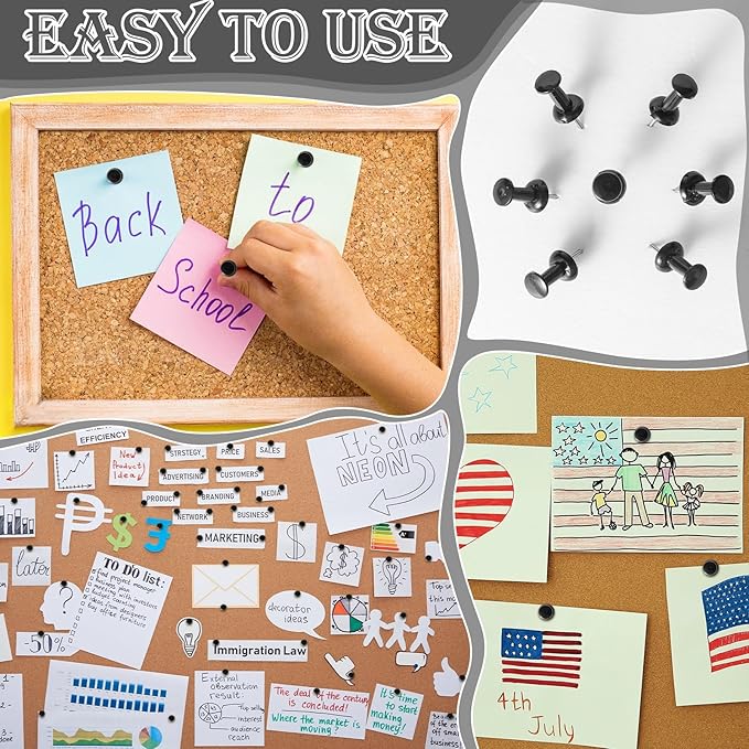 220 Count Black Push Pins Standard Plastic Head Steel Point Thumb Tacks for Cork Board Wall Hanging