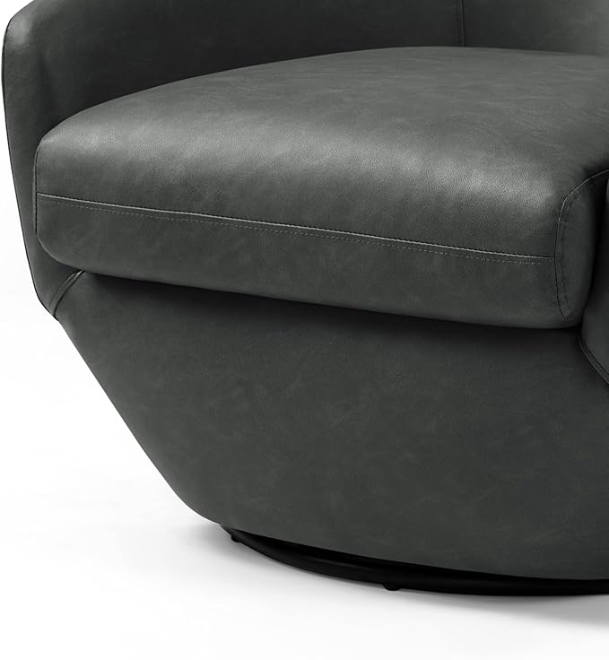 UIXE Faux Leather Swivel Accent Chairs Set of 2, Barrel Chair Upholstered Club Armchair for Living Room, Comfy Single Sofa Bedroom Side Reading Seat - Black