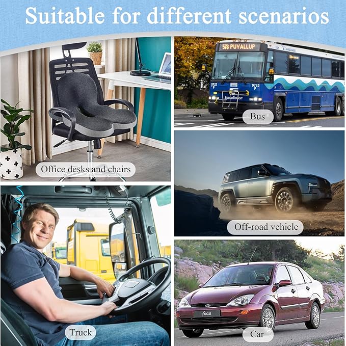 Seat Cushion for Truck Driver, Memory Foam Truck Seat Cushion with Adjustable Strap โ Ergonomic Back Support & Sciatica Relief for Long Drives, Semi Truck Accessories