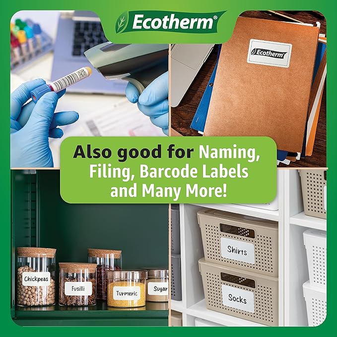 2.25" x 3" Thermal Labels | 6 Rolls | 5040 Labels | fits Zebra, Munbyn, Rollo, Godex, Arkscan, iDPRT, Offnova Thermal Label Printers and More | Blank White Adhesive Stickers by Ecotherm