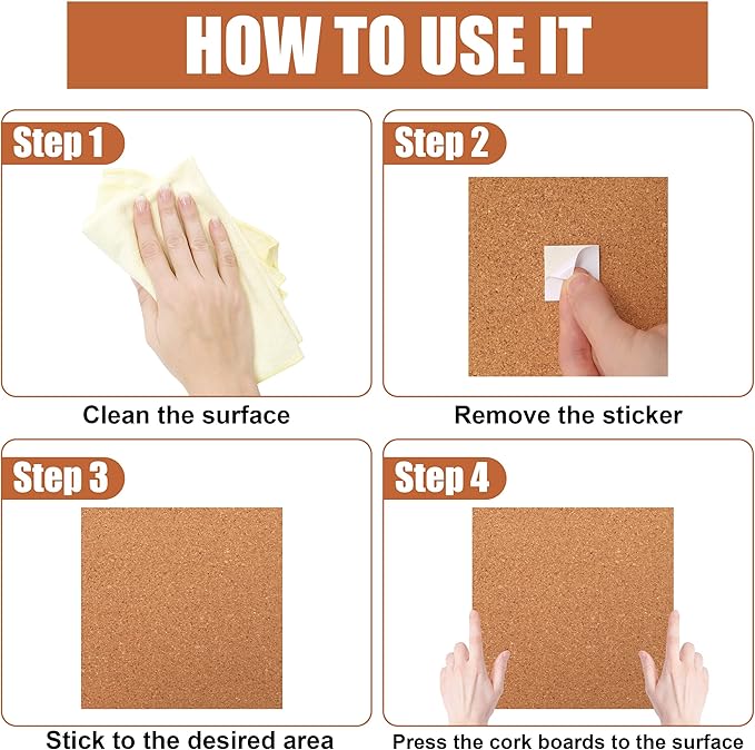 SUNGIFT Cork Boards for Walls - 12" x 12" Corkboard Squares, 1/2" Thick Cork Board Tiles, 6 Pack Wall Bulletin Board with 50 Push Pins for Office, Home Decor