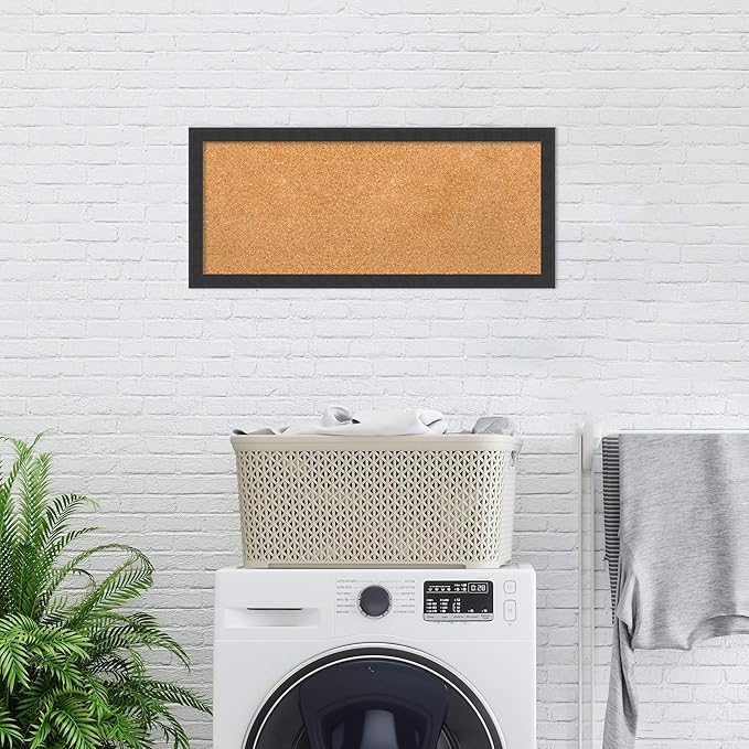 Amanti Art Natural Cork Board for Wall, 14x32 Vision Board with Black Wood Frame, Medium Corkboard Office Decor for Home Organization, Modern Contemporary Corkboard Pinboard to display items for home