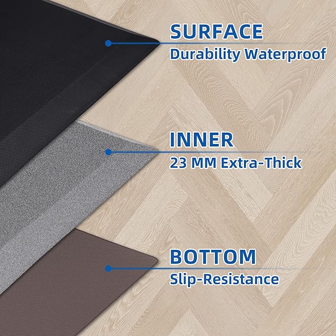 Anti Fatigue Kitchen Mats for Floor, Brown 9/10 Extra Thick Cushioned Standing Desk Mat, Comfort Memory Foam Ergonomic Kitchen Rugs and Mats Non-Slip Waterproof for Office, Kitchen, Sink, 20" x 32"
