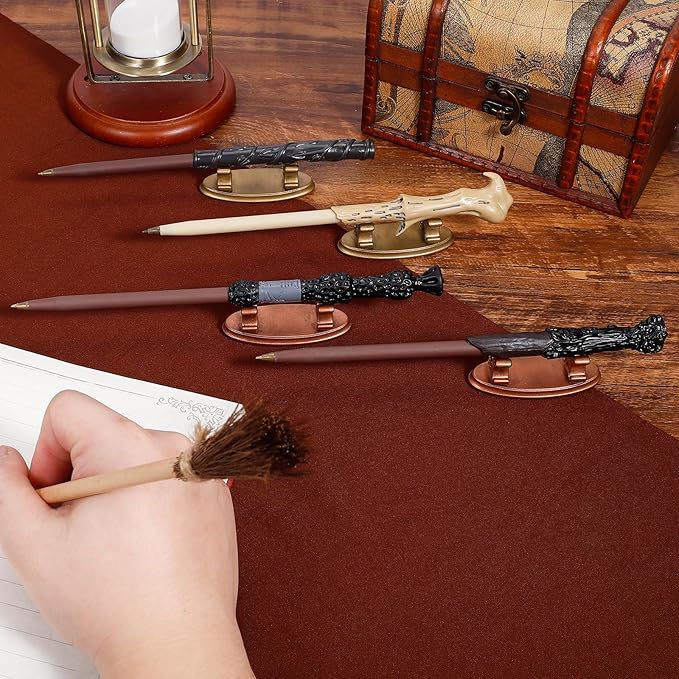 4PCS Resin Pen Holders Wizard Magic Wand Display Stands Mini Holders for Pencil Desk Decor Collection, 2.8'' L×1.1'' W× 0.9'' H, Gold & Rosegold