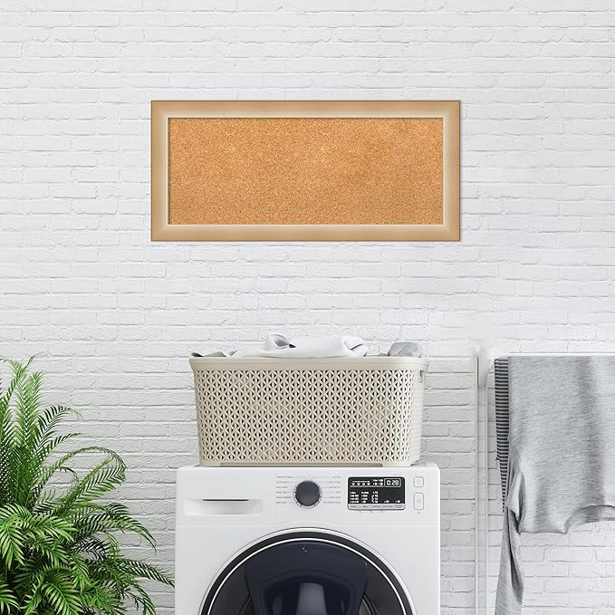 Amanti Art Natural Cork Board for Wall, 15x33 Vision Board with Gold Frame, Medium Corkboard Office Decor for Home Organization, Modern Contemporary Corkboard Pinboard to display items for home
