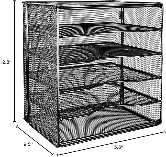 Amazon Basics 5 Slot Desk Rectangular Organizer Tray, Black, 13.6 x 9.5 x 12.8 inch