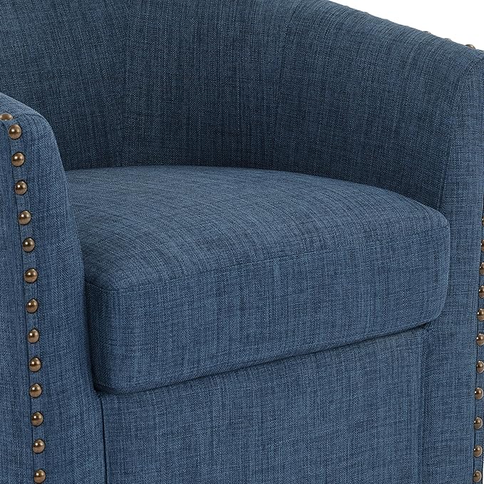 UIXE 360° Swivel Barrel Accent Chair Set of 2, Modern Upholstered Arm Chair Round Club Armchair, Nailhead Trim Single Sofa Seating in Fabric for Living Room - Blue