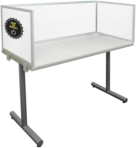 OBEX Polycarbonate Office Desk Mounted Privacy Screen Adjustable Table Top Panel Divider, Universal Aluminum Bracket-USA Made, 18" x 72", White
