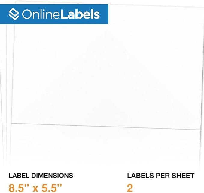 8.5 x 5.5 Half-Sheet Shipping Labels - Permanent, White Matte - for FBA, FedEx, UPS - Pack of 2,000 Labels, 1,000 Sheets - Inkjet/Laser Printers - Online Labels