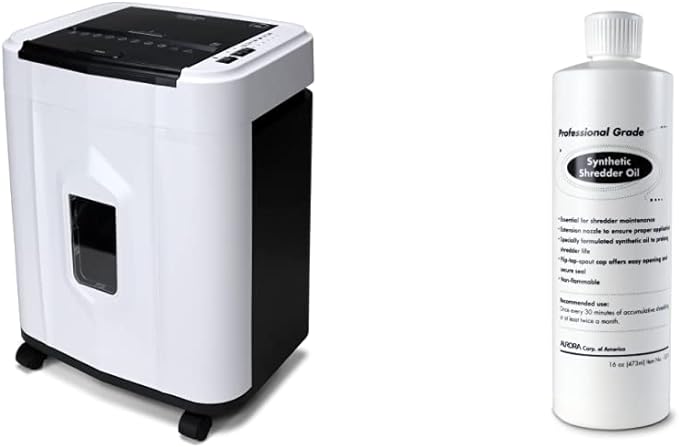 Aurora AU120MB 120-Sheet Auto Feed High Security Micro-Cut Paper Shredder / 30 Minutes (White/Black) and Aurora SL16 Professional Grade Synthetic Shredder Oil, 16 Oz Flip-Top Leak Proof Bottle