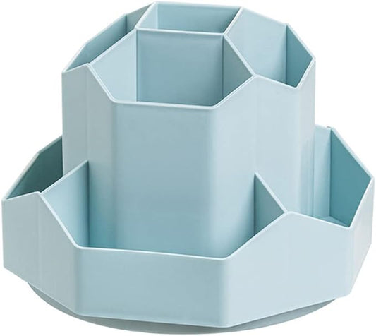 Rotating Art Supply Storage Organizer,Pencil Holder with 9 Compartment, Pen Storage Organizer, for Kids Art Desk, Homeschool Supplies, Home Office Desktop Organizer(Blue)