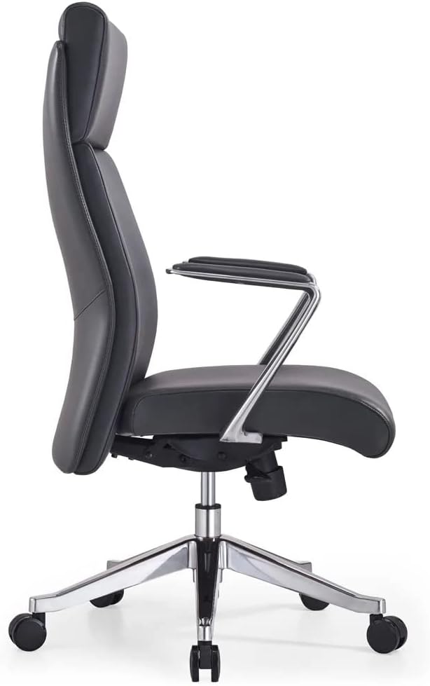 ZURI Draper Leather Executive Chair with Aluminum Frame- Dark Grey