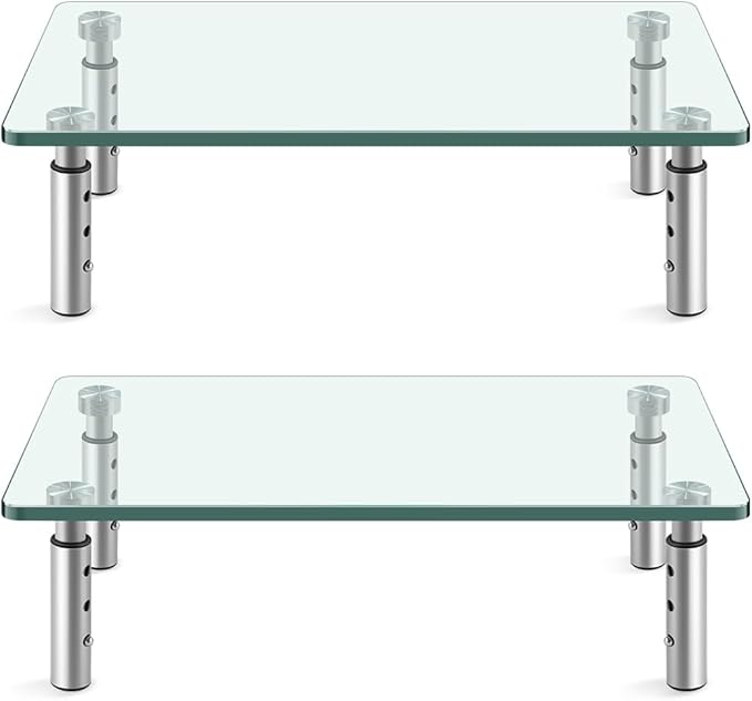 KKTONER GLASS Monitor Stand with Height Adjustable for Home Office 2 Pack Computer Monitor Riser PC Screen Riser for Desk Organzier Laptop