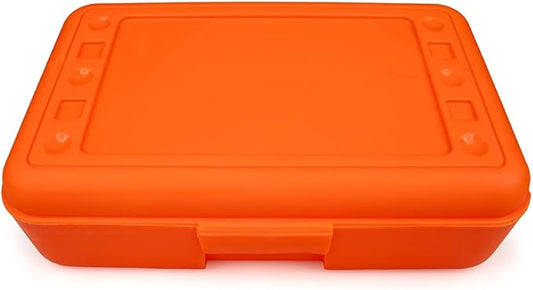 Craft County | Transparent Pencil Box | Colored Utility Box Storage Office Supplies Organizer | Orange