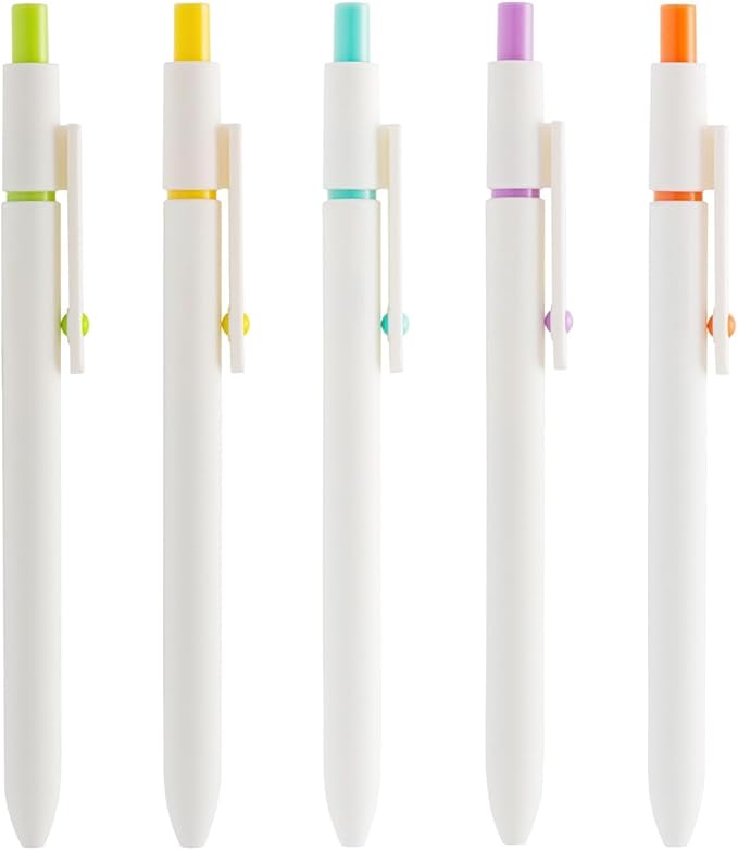 5PCS Zennyth Retractable Gel Pens Set, Quick Dry Black Ink Fine Point Roller Ball Gel Ink Pen for Smooth Writing (Pearl White)