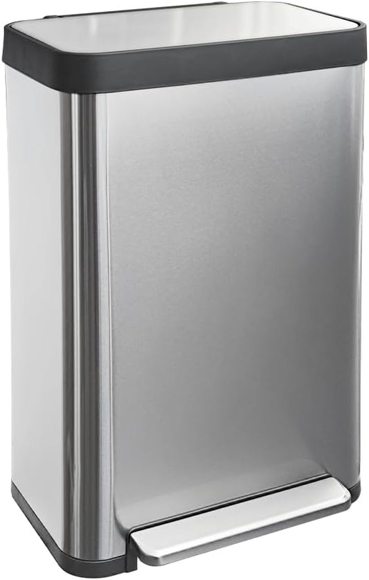 18 Gallon Stainless Steel Step Trash Can with Soft-Close Lid & Stay-Open, Rectangular Kitchen Garbage Bin for Home & Office, Tall Trash Bin No Liner Needed (70 Liter Larger Capacity)
