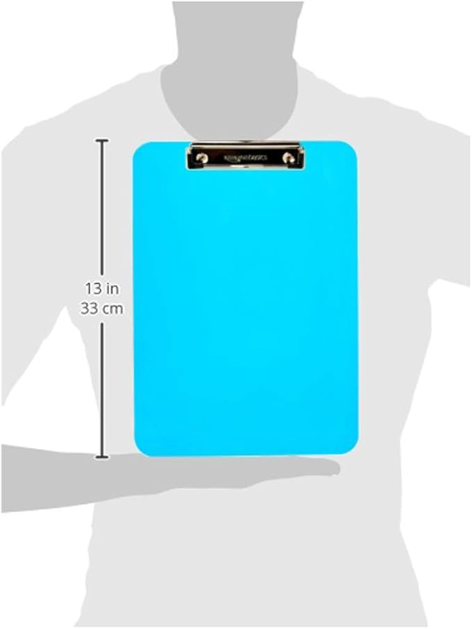 Amazon Basics Colorful, Sturdy, Lightweight Plastic Clipboards, Pack of 6, Letter Size, Assorted Colors