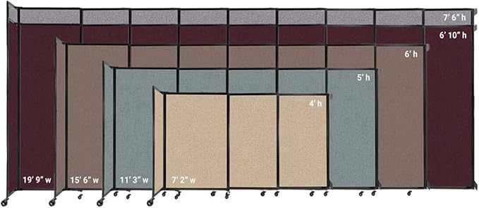 Wall-Mounted Sliding StraightWall Room Divider | Adjustable Widths | Locking Wheels | Room Separator | Up to 11'3" Wide x 6' Tall Black Fabric Panels
