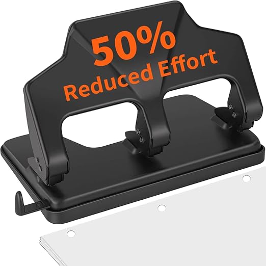 AFMAT 3 Hole Punch Heavy Duty, 40-Sheet Three Hole Punch, 50% Reduced Effort Metal Paper Puncher w/Large Chip Tray