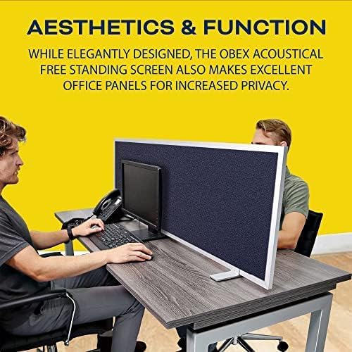 OBEX Acoustical Free Standing Privacy Screen, Cubicle Accessories Desk Privacy Panel, Desk Dividers for Office, Office Furniture Partitions Portable Sound Proof Dividers, 18" x 42", Slate