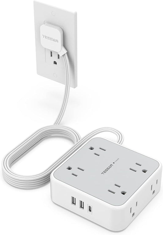 Power Strip Surge Protector 10 Ft Cord, 8 AC Outlets, 3 USB Charger(1 USB C Port), TESSAN Ultra Thin Extension Cord, Flat Plug, 900 Joules Protection, Desk Charging Station for Home, Office