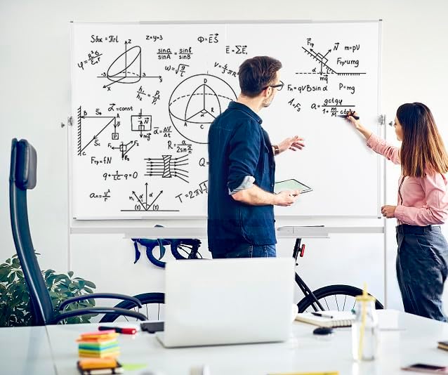 FORTUNO Large Magnetic Mobile Whiteboard 60"x48", Rolling Double Sided Stand Whiteboard on Wheels, Reversible Adjustable Height/Angle Dry Erase Board 5' x 4' Easel White Board for Office Classroom