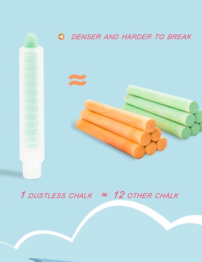 Non-toxic Dustless Chalk With Holder for Kids Colored Chalk Whiteboard Art Tool for Blackboard Kids Children Drawing Writing,12PCS