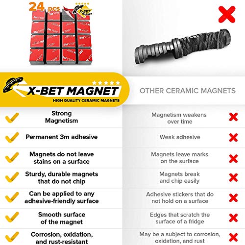 X-bet MAGNET Strong Magnets - Square Heavy Duty Adhesive Sticky Magnets for Crafts, Fridge, 0.8 inch, 24pcs