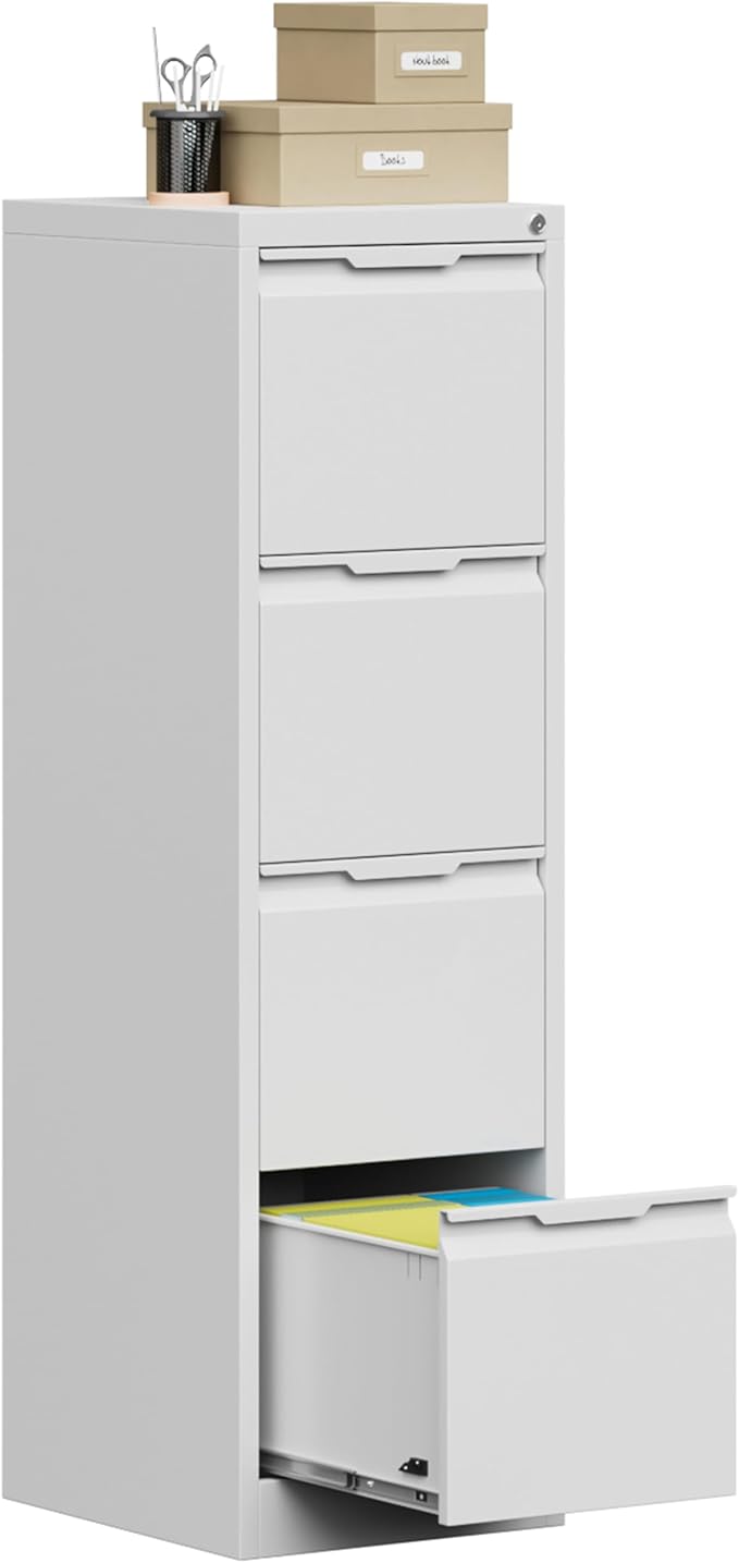 Bestoo 17.8" D Vertical File Cabinet, 4 Drawer Metal Filing Cabinets with Lock, Steel Filing Cabinet for Home Office, File Cabinet for Letter/Legal/A4/F4 Size, Easy Assemble (White)