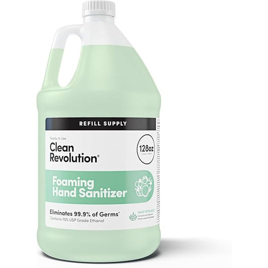 Clean Revolution Foaming Hand Sanitizer, 128 Fl. Oz Refill Supply Container | Eliminates 99.9% of Germs |Gentle & Aloe Enriched | 70% USP Medical Grade Ethanol, Medical Facility Compliant
