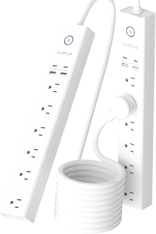Power Strip Surge Protector with USB C Ports, AUOPLUS 6 Outlet and 4 USB Charger, 10FT Long Extension Cord Flat Plug(1250W/10A/2100J), Wall Mountable Overload Protection for Home Office Dorm
