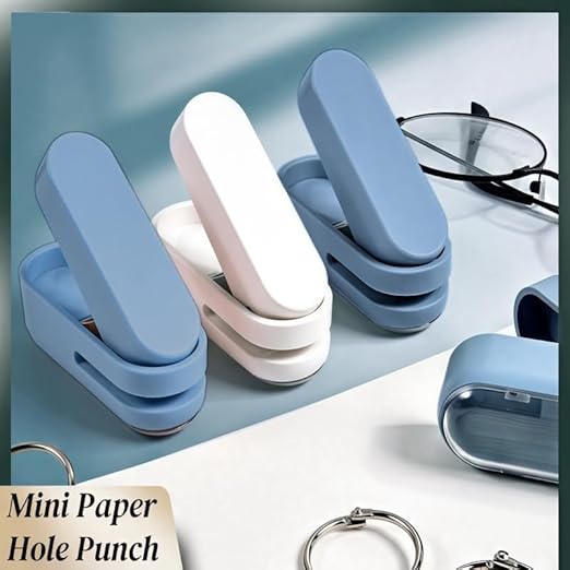Magnoloran 2 Pack Single Hole Punch, 1/4 inch Mini Small Hole Puncher Heavy Duty Paper Hole Puncher Small Hole Punch One Hole Puncher for Crafts Paper Cards Tags Scrapbook-Blue&White