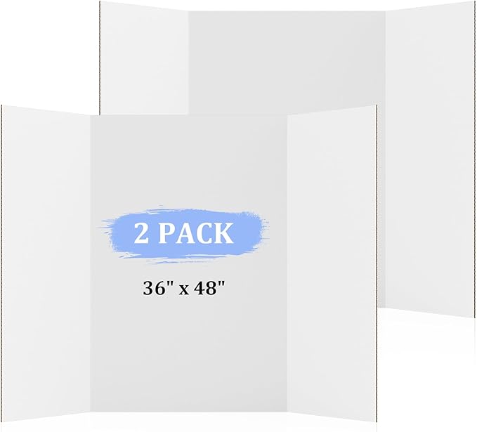 2 Pack 36" x 48" Trifold Poster Board for Presentation, White Corrugated Cardboard Large Tri Fold Poster Board for Science Fair, Office & School Projects, Photo Displays, Exhibitions Event