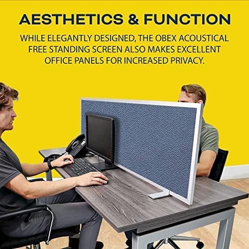 OBEX Acoustical Free Standing Privacy Screen, Cubicle Accessories Desk Privacy Panel, Desk Dividers for Office, Office Furniture Partitions Portable Sound Proof Dividers, 24" x 36", Graphite