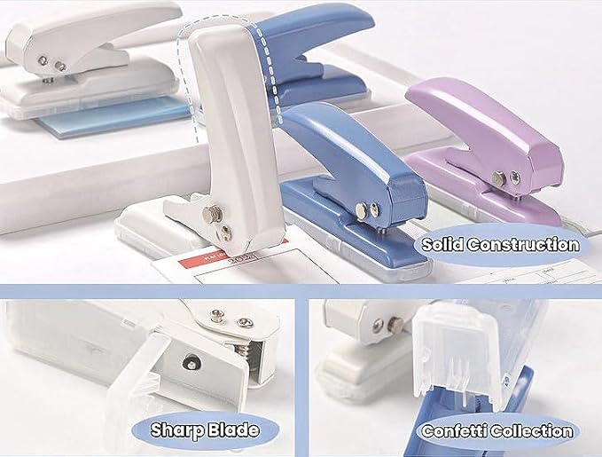 Single Hole Punch, 40 Sheets Punch Capacity Hole Puncher Heavy Duty Hole Puncher Single Small Hole Punch One Hole Puncher for Crafts Paper Cards Tags Scrapbook-1/4 inch Hole, Blue