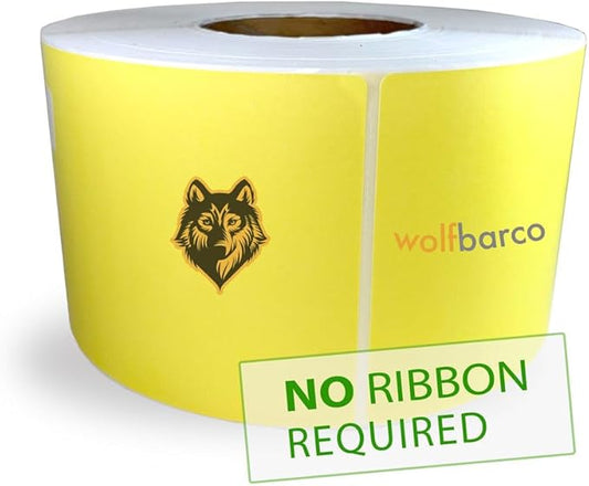Direct Thermal (Heat Transfer) Paper Label/Industrial Grade 4"X 6" Yellow, with Perforation, 3" Core, 8" OD,1000 Pcs/Roll (4 Rolls per Box), Compatible with Zebra, Godex and Datamax Printers