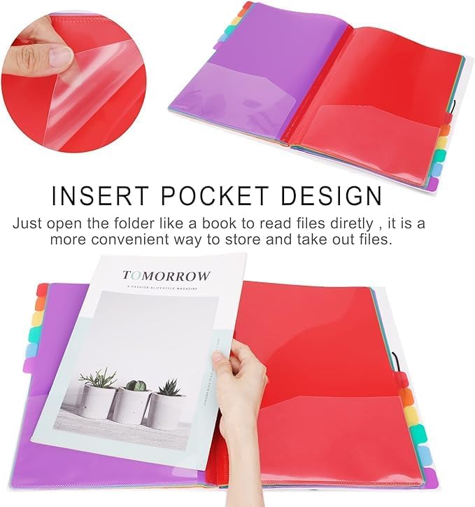 24 Clear Pocket Expanding File Folder with 12 Colored Tabs,Durable A4 Letter Size Organizer,Holds 300 Sheets, Project File Organizer, Numbered Index on Cover,Water-Resistant (Blue)