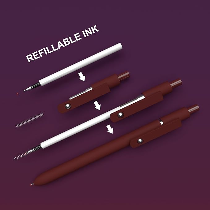 Retractable Gel Pens,0.5mm fine point pen, smooth writing nursing pens,stationary for women,Cute Office and School Supplies for Women Teacher Students(10 Pcs Vintage-Black Ink)