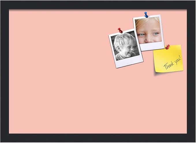 PinPix 20x14 Inch Cork Bulletin Board. This Decorative Framed Pin Board Comes with Pink Pastel Design and a Satin Black Frame. Ideal for Home Office Decor or Message Board (PinPix-1813)
