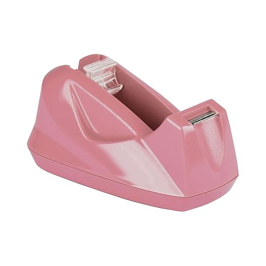 Acrimet Premium Desktop Tape Dispenser, Plastic, Non-Skid Base (Heavy Duty) (Pink Color)