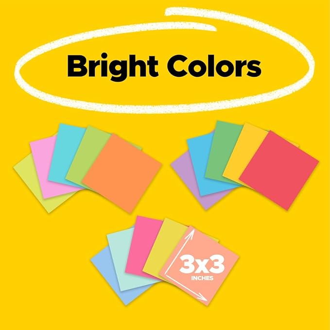 Post-it Super Sticky Notes Teacher Pack, Assorted Colors, 3 in. x 3 in., 15 Pads/Pack, 45 Sheets/Pad (654-15SSBTS-SR)