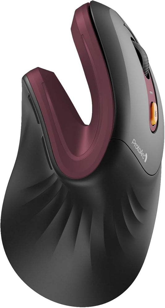 ProtoArc Ergonomic Vertical Mouse, EM11 NL Rechargeable Wireless Mouse Bluetooth, Ergo Mice with 3 Multi-Device for PC/Notebook/Laptop, 2.4GHz Optical Mice for Windows, Mac OS, Wine Red