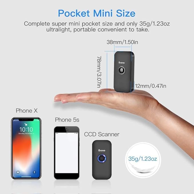 Eyoyo Wireless 1D CCD Barcode Scanner Bluetooth, 2.4G Wireless & Wired 3-in-1 Bar Code Scanner Portable USB 1D ISBN Book Reader, Compatible with Tablet iPhone iPad Android Windows Mac OS