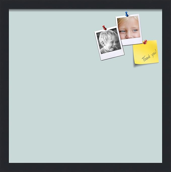 PinPix 17x17 Inch Cork Bulletin Board. This Decorative Framed Pin Board Comes with Soft Blue Design and a Satin Black Frame. Ideal for Home Office Decor or Message Board (PinPix-1814)