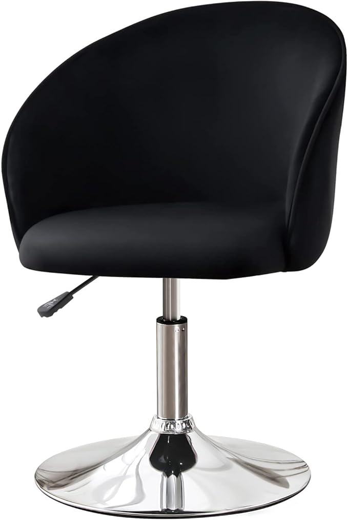 Furnimart Black Velvet Adjustable Height Vanity Chair, Swivel Makeup Chair for Living Room, Bedroom, Dressing Room