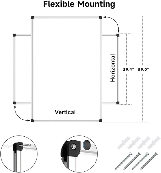 XBoard Large Magnetic Whiteboard 60 x 40 Inch, Dry Erase Board for Wall with Marker Tray | Aluminum Frame Message Presentation Board